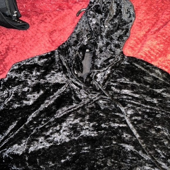 Zara black crushed  Velvet hooded sweatshirt Sz M - Picture 3 of 13